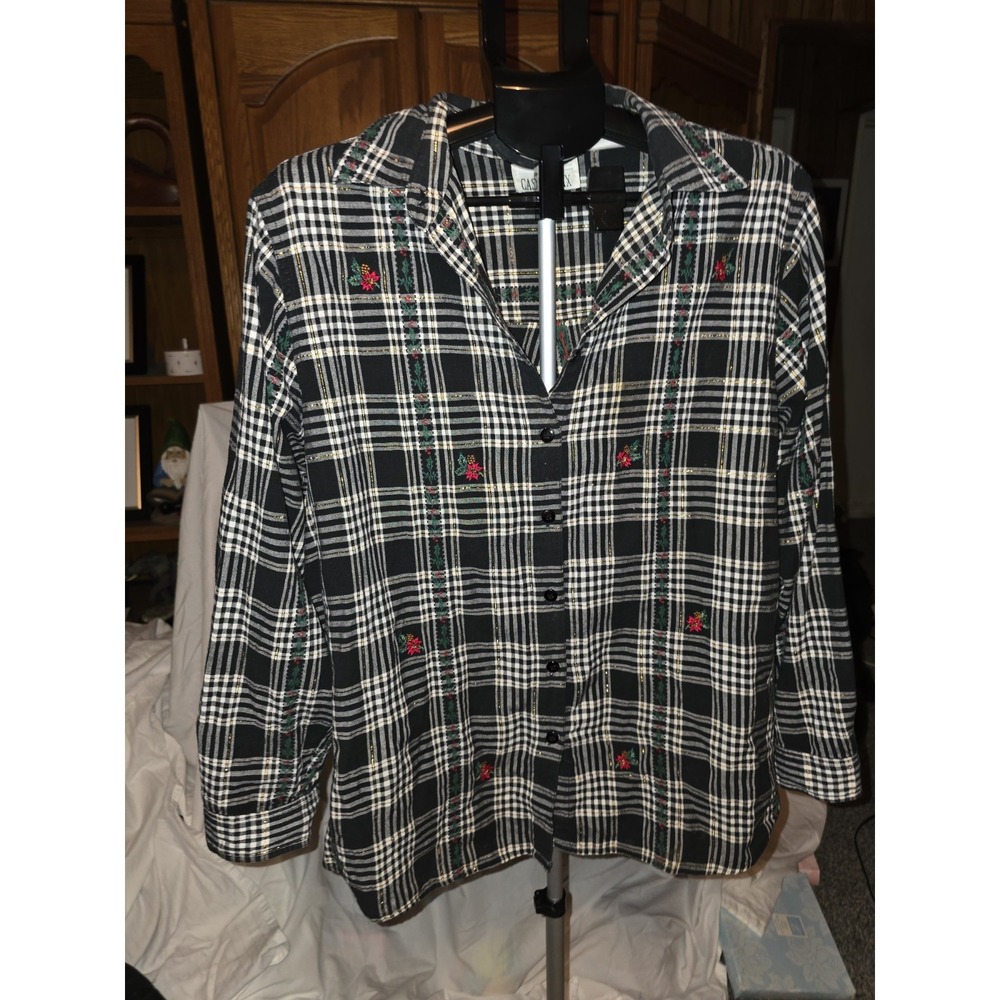 CASEY & MAX Size XL. Plaid With Gold And Has Embroidered Flowers.  3 Bottom...‎